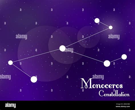 Monoceros constellation. Starry night sky. Cluster of stars, galaxy. Deep space. Vector ...