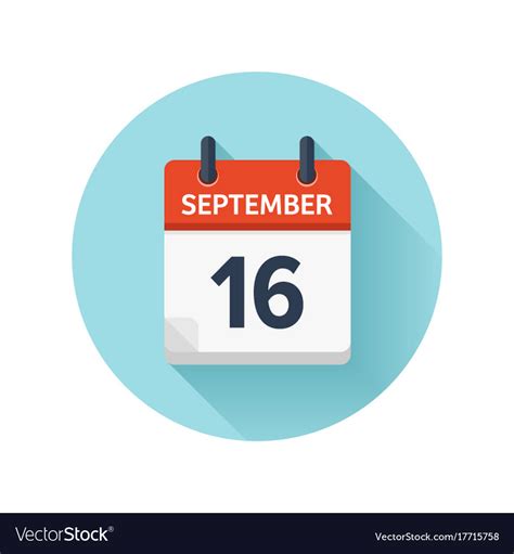 September 16 flat daily calendar icon Royalty Free Vector