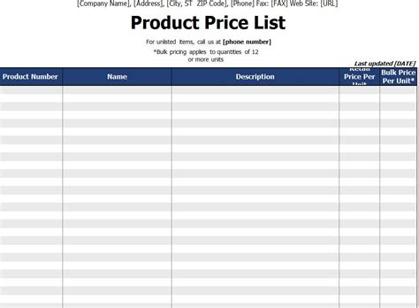 Product Price List | Product Price List Template