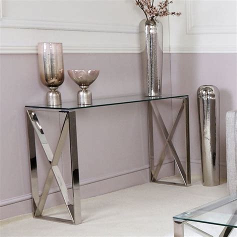 Zenn Contemporary Stainless Steel Clear Glass Console Hall Table ...