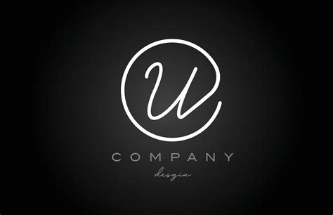 black and white U alphabet letter logo icon design. Handwritten creative template for company ...