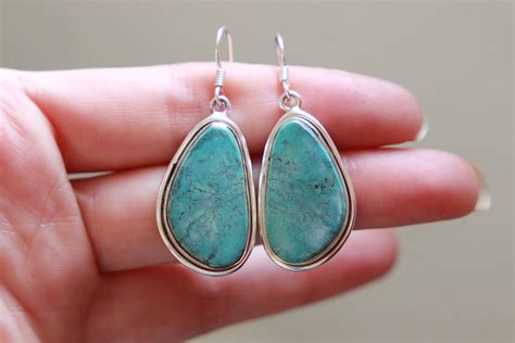 ARIZONA TURQUOISE EARRINGS - Rare Blue Turquoise - 925 Sterling Silver - Navajo - Handmade ...