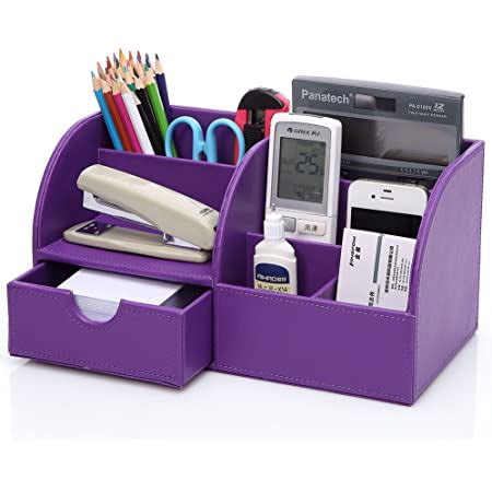 KINGFOM PU Leather Office Desk Organiser Tidy Pen Pencil Pots Stationery Storage Box Desk ...