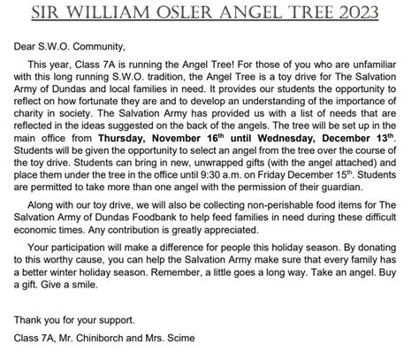 SWO Angel Tree 2023 | Sir William Osler Elementary School