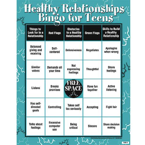 Healthy Relationships|Red Flags|Green Flags|Teens|Skills|Bingo Game