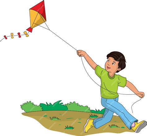 Premium Vector | Front view of boy flying kite vector illustration