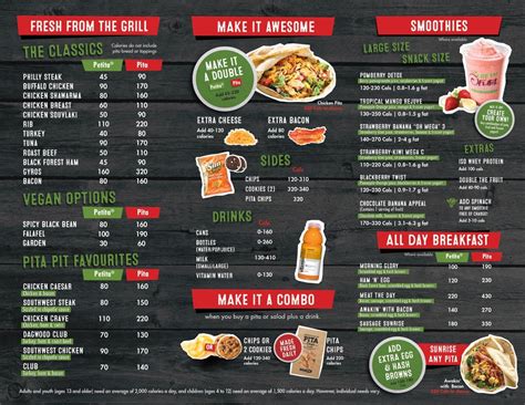 Pita Pit Menu Specials and Calories