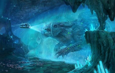 Subnautica Concept Art: Mythical Creatures in an Underwater Scene