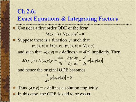 Exact equations and integrating factors