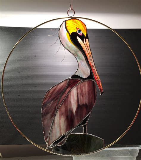 Pelican stained glass suncatcher panel