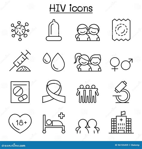 AIDS ,HIV Icon Set in Thin Line Style Stock Vector - Illustration of ...