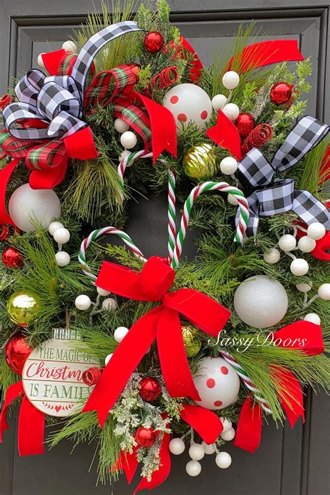 Christmas Wreath, Candy Cane Wreath, Whimsical Christmas Wreath, Red and White Christmas Wreath ...