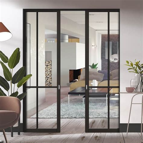 Liberty 4 Pane Black Primed Absolute Evokit Double Pocket Doors - Clear Glass | Glass doors ...