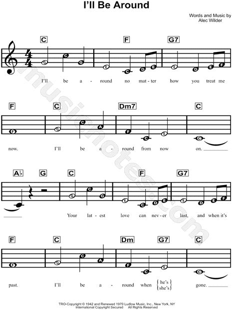 The Mills Brothers "I'll Be Around" Sheet Music for Beginners in C Major - Download & Print ...