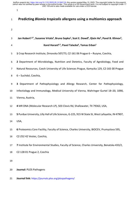 (PDF) Predicting Blomia tropicalis allergens using a multiomics approach