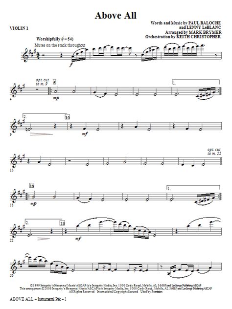 Above All - Violin 1 | Sheet Music Direct