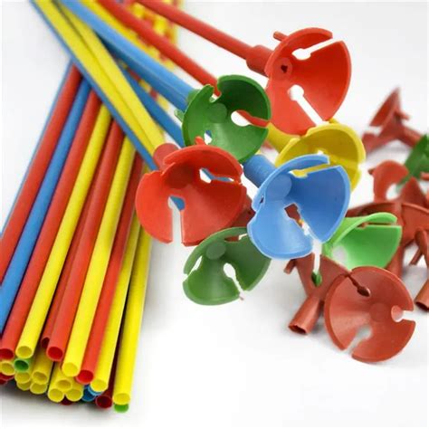 144pcs 40cm Plastic Balloon Sticks With 3.8cm Cup Plastic Colorful Balloon Cup With Stick Holder ...