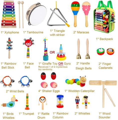 Kids Musical Instruments, 33Pcs 18 Types Wooden Percussion Instruments ...