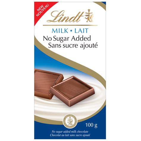 Lindt No Sugar Added Milk Chocolate Bar, 100g