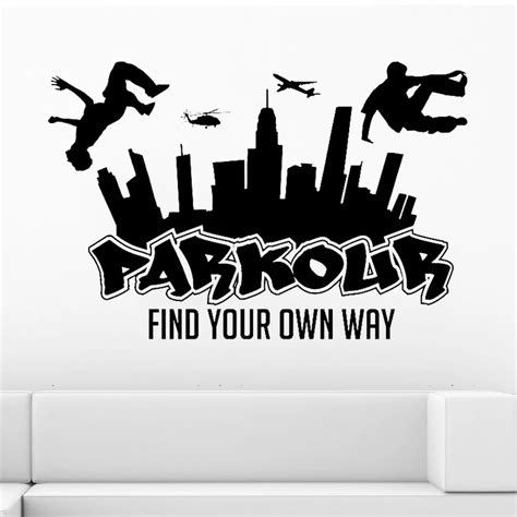 PARKOUR City Silhouette Wall Decals Boys Free Running Jumping Urban Style Skate Graffiti art ...