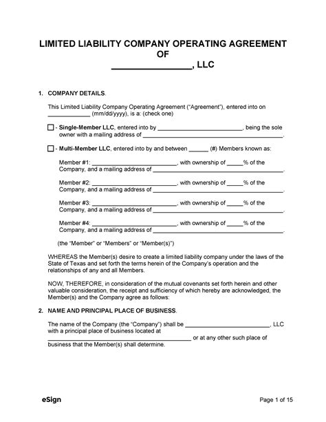 Articles Of Organization Texas Template