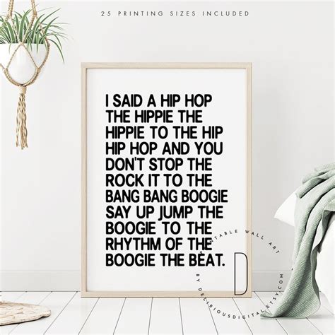 I Said a Hip Hop the Hippie Rap Lyrics Wall Art Rap Quote - Etsy