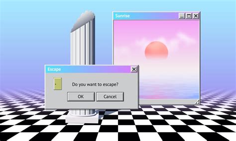 Abstract vaporwave aesthetics computer windows background with 90s style system message window ...