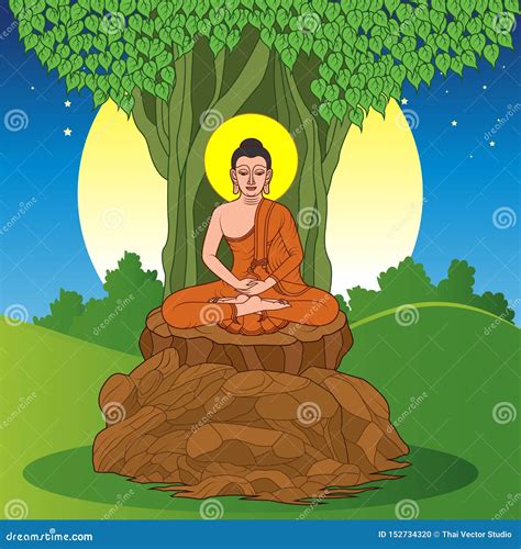 Buddha Sitting Under the Bodhi Tree Stock Vector - Illustration of people, asian: 152734320