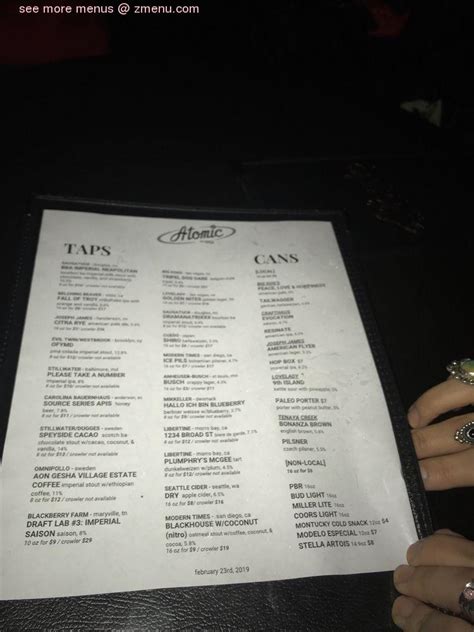 Menu at Atomic Liquors pub & bar, Las Vegas