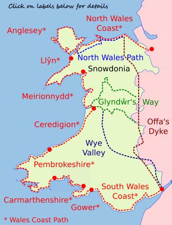 wales walking holidays map - Wales Walking Holidays