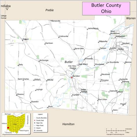 Map of Butler County, Ohio - Where is Located, Cities, Population, Highways & Facts