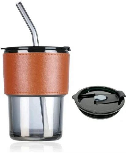 Transparent Glass Cup With Straw, For Home, Capacity: 400ML at Rs 75/piece in Surat