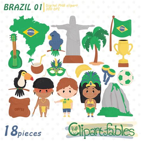 Cute BRAZIL Clipart, Brazilian Clip Art, Rio De Janeiro, Christ the ...