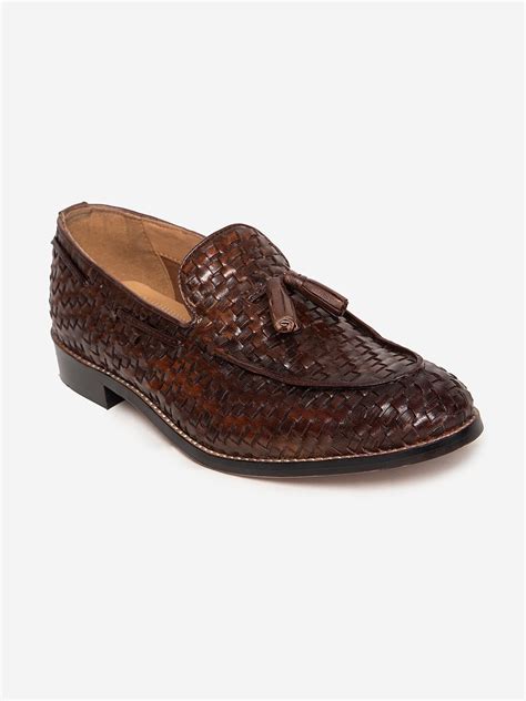 Buy Genuine Leather Brown Woven Tassel Loafers for Men