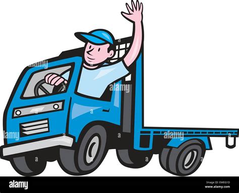 Flatbed Truck Driver Waving Cartoon Stock Vector Image & Art - Alamy