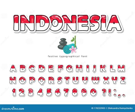 Indonesia Cartoon Font. Indonesian National Flag Colors. Paper Cutout ...