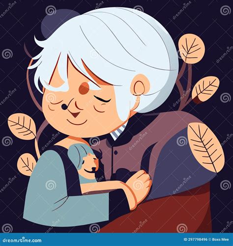 Grandmother and Grandson Hugging Each Other. in Cartoon Style ...