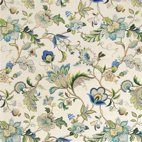 Sapphire Blue Floral Linen Upholstery Fabric