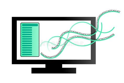 Illustration of a Computer with DNA Sequencing Information Stock ...