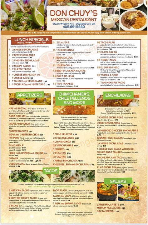 Don Chuy's Mexican Restaurant menu in Oklahoma City, Oklahoma, USA