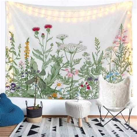 LOMOHOO Colorful Floral Plants Tapestry Vintage Herbs Tapestry Wild ...