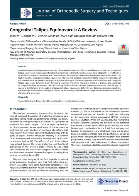 (PDF) Congenital Talipes Equinovarus: A Review