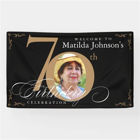 70th Birthday Gold Black Calligraphy Custom Photo Banner | Zazzle ...