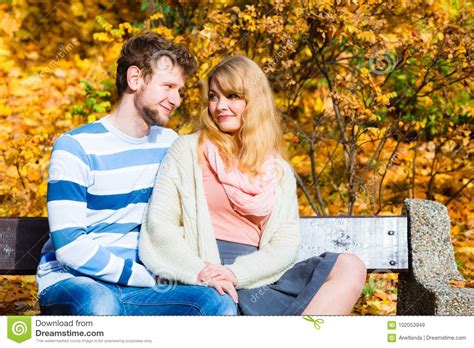 Lovers Couple in Autumn Park on Bench Stock Image - Image of outdoors, fall: 102053949