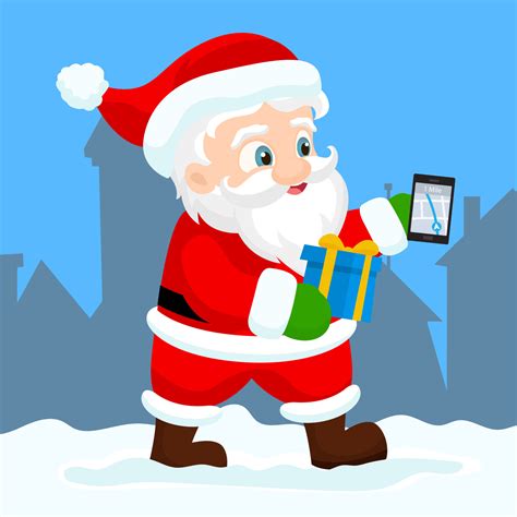 Santa Claus with GPS navigator in smartphone 34784517 Vector Art at ...