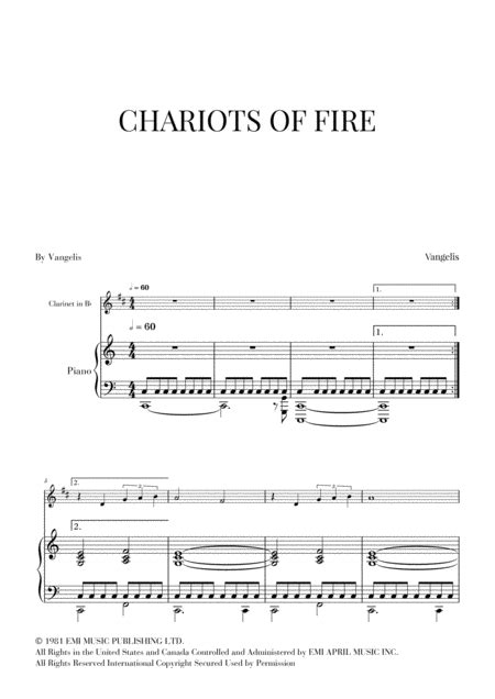 Vangelis - Chariots Of Fire (for Clarinet And Piano) By Vangelis ...