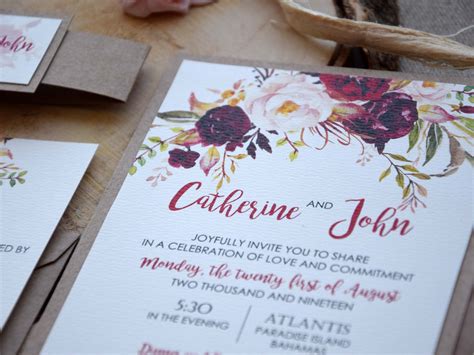 Rustic Chic Floral Wedding Invitations, Boho Wedding Invitation with rsvp