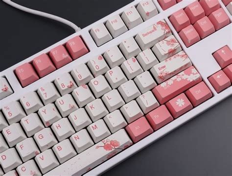 Sakura Cherry Blossom Keycaps Set Kawaii Pink White Geisha - Keysium