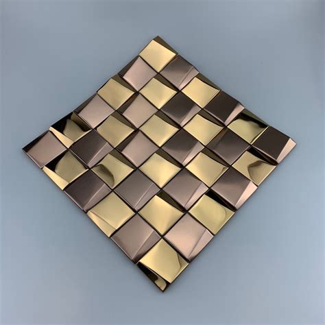 3D Art Metal Mosaic Glossy Rose Gold Stainless Steel Wall Tile Backsplash SMMT1901 Bathroom ...