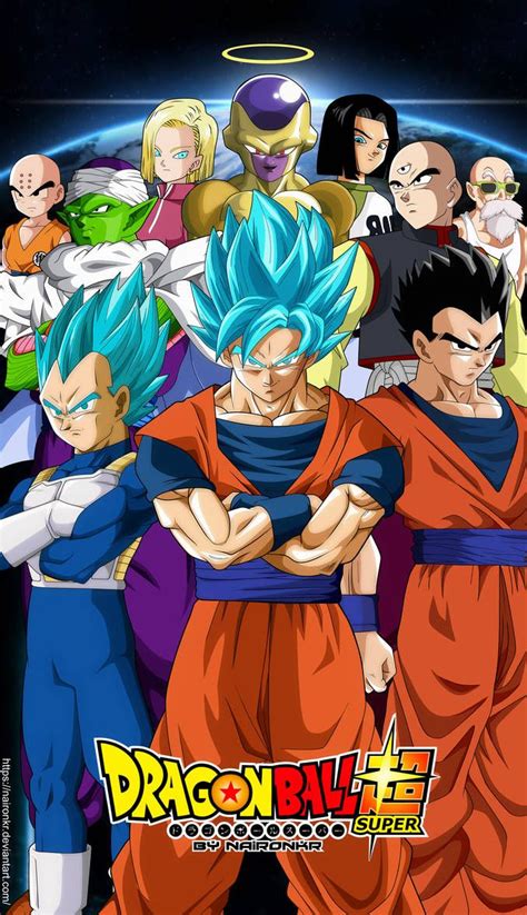 dragon ball super broly movie poster with all the main characters in front of an earth background